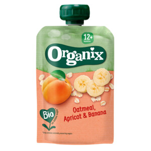 Organix Knijpfruit Maandbox 12+ mnd - Havermout Abrikoos & Banaan 12 x 100 gr + Haver Appel & Banaan 12 x 100 gr + Appel Aardbei & Quinoa 6 x 100 gr Pakket - 40.36 euro