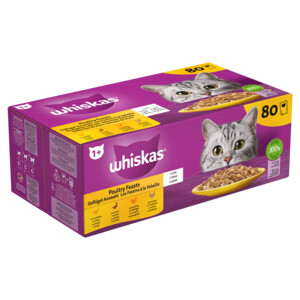 Whiskas Adult 1+ Kattenvoer Nat Maaltijdzakjes Multipack Gevogelte Selectie in Gelei