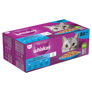Whiskas Adult 1+ Kattenvoer Nat Maaltijdzakjes Multipack Vis Selectie in Gelei