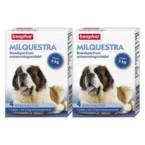 2x Beaphar Milquestra Ontworming Tabletten Hond 5 - 75 kg 4 tabletten