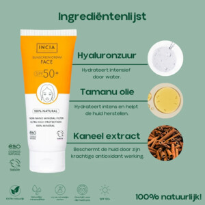 INCIA Natuurlijke Zonnebrandcrème Gezicht  SPF 50+ - 18.39 euro