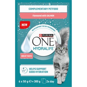 4x Purina ONE Kattenvoer Nat Hydralife Adult Pouch Zalm 6 x 50 gr