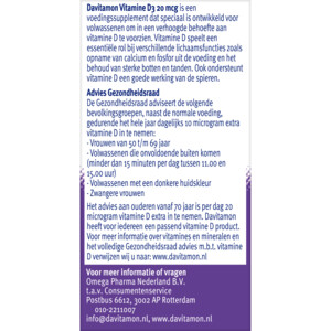 Davitamon Vitamine D3 20mcg Hoog Gedoseerd - 16.89 euro