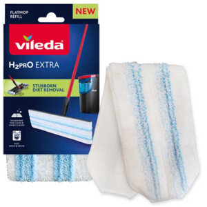Vileda H2Pro platte bezemsysteem, revolutionaire scheiding van schoon en vuil water, waterbesparend ontwerp, bediening met één hand, compacte opslag, ergonomische handgreep Vileda H2Pro platte bezemsysteem, revolutionaire scheiding van schoon en vuil water, waterbesparend ontwerp, bediening met één hand, compacte opslag, ergonomische handgreep