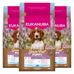 3x Eukanuba Hondenvoer Droog Grain Free Puppy Small/Medium Oceaanvis 3 kg