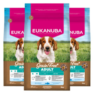 3x Eukanuba Hondenvoer Droog Grain Free Adult Small/Medium Oceaanvis