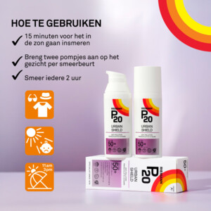 P20 Zonnebrand Gezicht Urban Shield SPF 50+ - 29.99 euro