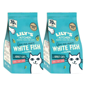 2x Lily's Kitchen Kattenvoer Droog Adult Witvis & Zalm