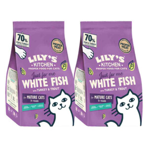 2x Lily's Kitchen Kattenvoer Droog Senior Witvis Kalkoen Forel 800 gr