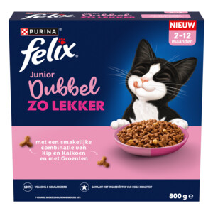 Felix Kattenvoer Droog Dubbel Zo Lekker Junior Kip, Kalkoen, Melk en Groenten