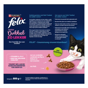 Felix Kattenvoer Droog Dubbel Zo Lekker Junior Kip, Kalkoen, Melk en Groenten 800 gr