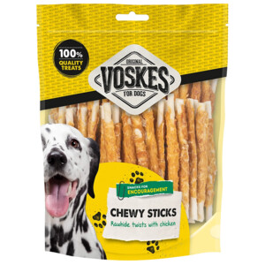 10x Voskes Hondensnack Runderhuid Sticks Kip