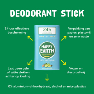 Happy Earth 100% Natuurlijke Deodorant Stick Cedar Lime - 9.99 euro