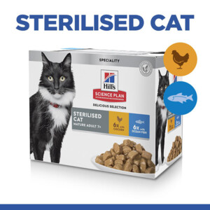 Hill's Science Plan Kattenvoer Nat Mature Adult 7+ Sterilised Kip en Zeevis 12x85 gr