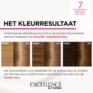 3x L'Oréal Excellence Crème Permanente Crèmekleuring 7 Middenblond - 44.25 euro