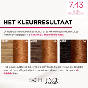 3x L'Oréal Excellence Crème Permanente Crèmekleuring 7.43 Koper Goudblond - 46.29 euro