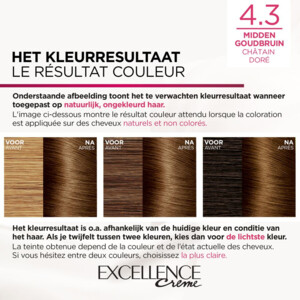 3x L'Oréal Excellence Crème Permanente Crèmekleuring 4.3 Midden Goudbruin - 46.1 euro
