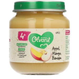 Olvarit 1e Fruithapje 4m Appel, Mango en Banaan - 1.49 euro