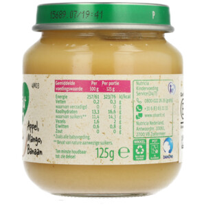 Olvarit 1e Fruithapje 4m Appel, Mango en Banaan - 1.49 euro