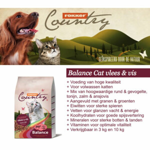 Fokker Country Balance Kattenvoer Vlees & Vis 10 kg