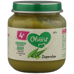 6x Olvarit 1e Groentehapje 4m Doperwten - 8.43 euro