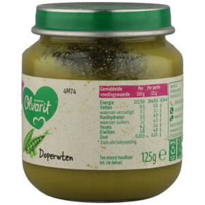 6x Olvarit 1e Groentehapje 4m Doperwten - 8.43 euro