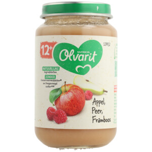 6x Olvarit Fruithapje 12m Appel Peer Framboos - 12.4 euro