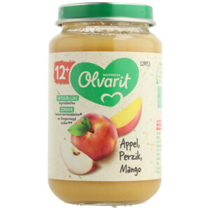 6x Olvarit Fruithapje 12m Appel Perzik Mango - 12.4 euro