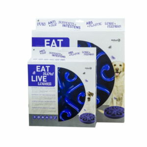 Eat Slow Live Longer Anti-schrok Voerbak Rond Blauw 20,5 cm