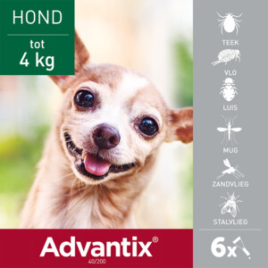 Advantix Spot On 40 Anti Vlooien en Teken Druppels Hond tot 4 kg 6 pipetten