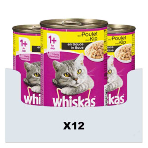 12x Whiskas Blik Adult Brokjes in Saus Kip